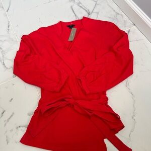 J. Crew Red Long Sleeve Wrap Top